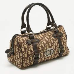 Pre Owned Dior Brown/Beige Oblique Canvas and Leather East/West Boston Bag