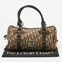 Pre Owned Dior Brown/Beige Oblique Canvas and Leather East/West Boston Bag
