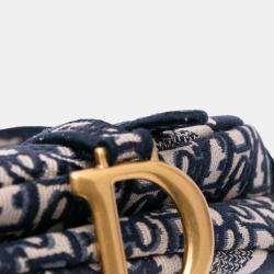 Dior Navy Blue Oblique Embroidered Canvas Saddle Bag