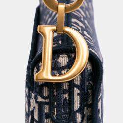 Dior Navy Blue Oblique Embroidered Canvas Saddle Bag
