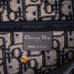 Dior Navy Blue Oblique Embroidered Canvas Saddle Bag