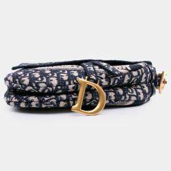 Dior Navy Blue Oblique Embroidered Canvas Saddle Bag