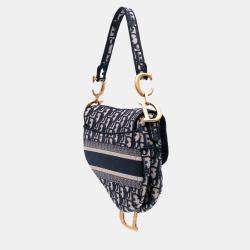 Dior Navy Blue Oblique Embroidered Canvas Saddle Bag