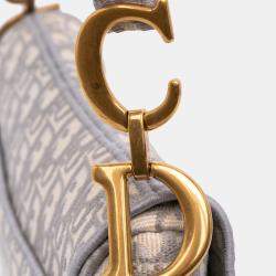 Dior Grey Oblique Embroidered Canvas Saddle Bag