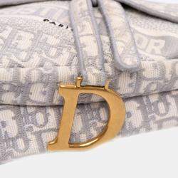 Dior Grey Oblique Embroidered Canvas Saddle Bag