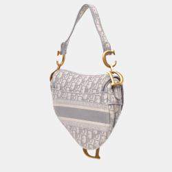 Dior Grey Oblique Embroidered Canvas Saddle Bag