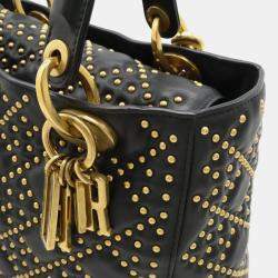 Christian Dior Lady Dior Cannage Black Leather Handbag with Studs