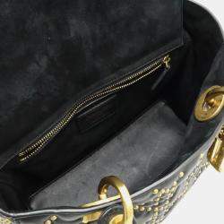 Christian Dior Lady Dior Cannage Black Leather Handbag with Studs