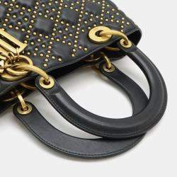 Christian Dior Lady Dior Cannage Black Leather Handbag with Studs
