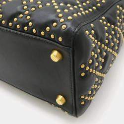 Christian Dior Lady Dior Cannage Black Leather Handbag with Studs