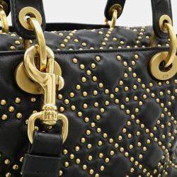 Christian Dior Lady Dior Cannage Black Leather Handbag with Studs
