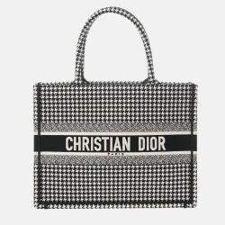 Christian Dior Book Tote Medium Houndstooth Black/White Canvas Handbag