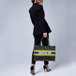Dior Multicolor Leopard Velvet and Canvas Medium Book Tote