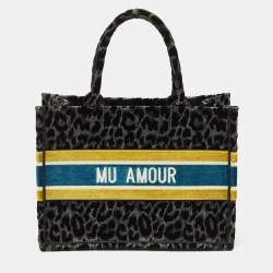 Dior Multicolor Leopard Velvet and Canvas Medium Book Tote