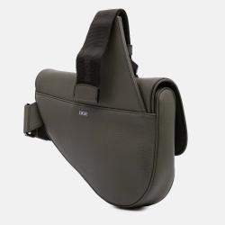 Dior Grey Grained Calfskin Saddle Bag