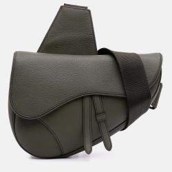Dior Grey Grained Calfskin Saddle Bag