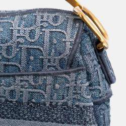 Dior Blue Oblique Embroidered Denim Saddle Bag