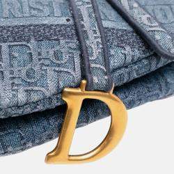 Dior Blue Oblique Embroidered Denim Saddle Bag
