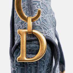 Dior Blue Oblique Embroidered Denim Saddle Bag