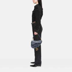 Dior Blue Oblique Embroidered Denim Saddle Bag
