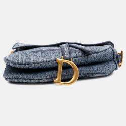 Dior Blue Oblique Embroidered Denim Saddle Bag