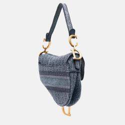 Dior Blue Oblique Embroidered Denim Saddle Bag