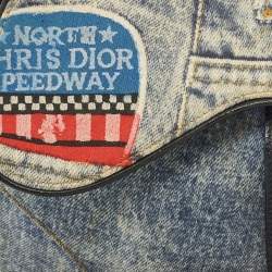 Pre Owned Dior Blue Denim and Patent Leather Speedway Saddle Bag