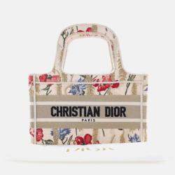 Dior Beige Mini Canvas Embroidered Hibiscus Book Tote
