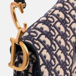 Dior Blue Oblique Embroidered Canvas Saddle Bag