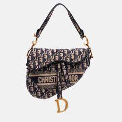 Dior Blue Oblique Embroidered Canvas Saddle Bag