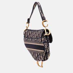 Dior Blue Oblique Embroidered Canvas Saddle Bag
