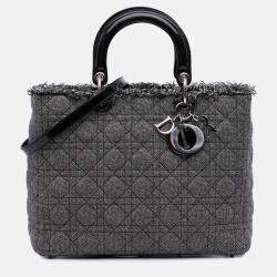 Dior Black/Grey Large Tweed Cannage Lady Dior