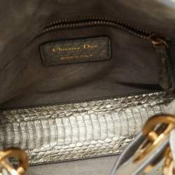 Dior Metallic Grey Cannage Python Mini Studded Supple Lady Dior Tote