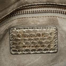 Dior Metallic Grey Cannage Python Mini Studded Supple Lady Dior Tote