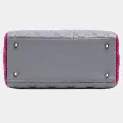 Dior Grey Medium Bicolor Lambskin Cannage Lady Dior