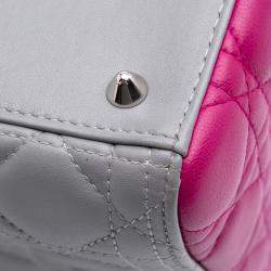 Dior Grey Medium Bicolor Lambskin Cannage Lady Dior