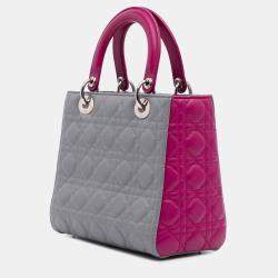 Dior Grey Medium Bicolor Lambskin Cannage Lady Dior