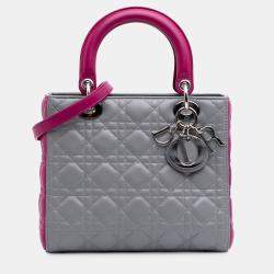 Dior Grey Medium Bicolor Lambskin Cannage Lady Dior