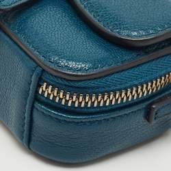 Pre Owned Dior Teal Blue Leather Mini Saddle Shoulder Strap Pouch