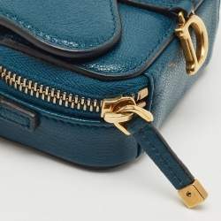 Pre Owned Dior Teal Blue Leather Mini Saddle Shoulder Strap Pouch