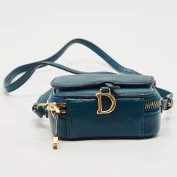 Pre Owned Dior Teal Blue Leather Mini Saddle Shoulder Strap Pouch