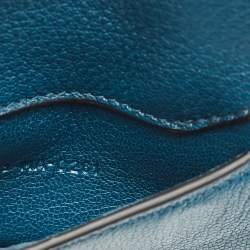 Pre Owned Dior Teal Blue Leather Mini Saddle Shoulder Strap Pouch