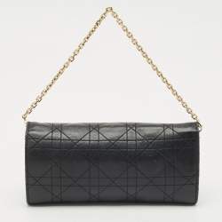 Dior Black Stitched Cannage Leather Diorling Continental Wallet on Chain