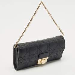 Dior Black Stitched Cannage Leather Diorling Continental Wallet on Chain