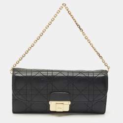 Dior Black Stitched Cannage Leather Diorling Continental Wallet on Chain