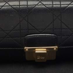 Dior Black Stitched Cannage Leather Diorling Continental Wallet on Chain