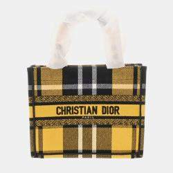 Christian Dior Book Tote Small Check Pattern Yellow/Black Canvas Handbag