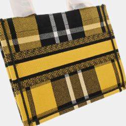 Christian Dior Book Tote Small Check Pattern Yellow/Black Canvas Handbag