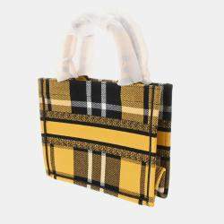 Christian Dior Book Tote Small Check Pattern Yellow/Black Canvas Handbag