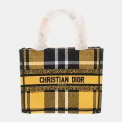 Christian Dior Book Tote Small Check Pattern Yellow/Black Canvas Handbag